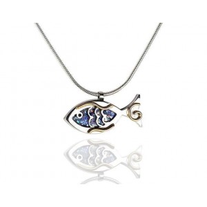 Fish Pendant in Sterling Silver & Roman Glass with Gold-Plated Decoration-Rafael Jewelry Default Category