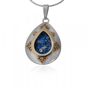 Pendant in Silver & 9k Yellow Gold with Roman Glass in Drop Shape by Rafael Jewelry Artistas y Marcas