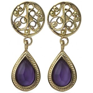 Rafael Jewelry Designer 14k Yellow Gold Earrings with Amethyst Stone Default Category