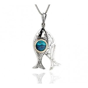 Fish Pendant in Sterling Silver with Eilat Stone & Gold-Plating by Rafael Jewelry Artistas y Marcas