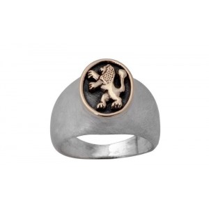 Rafael Jewelry Sterling Silver Ring with Lion of Judah in 9k Yellow Gold Joyería Judía
