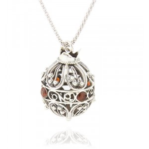 Rafael Jewelry Filigree Pomegranate Pendant in Sterling Silver with Garnet Default Category