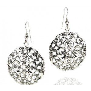 Round Earrings in Sterling Silver with Floral Motif Rafael Jewelry Artistas y Marcas