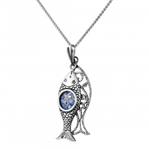 Fish Pendant in Sterling Silver & Roman Glass by Rafael Jewelry Default Category
