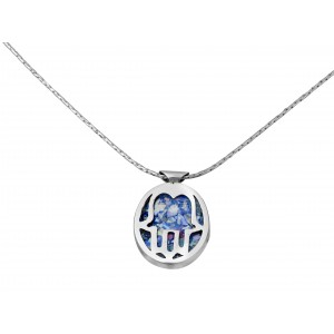 Hamsa Pendant in Sterling Silver & Roman Glass by Rafael Jewelry
 Joyería Judía