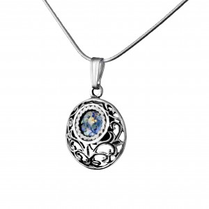 Round Sterling Silver Pendant with Roman Glass by Rafael Jewelry DEALS