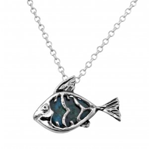 Fish Pendant in Sterling Silver & Eilat Stone by Rafael Jewelry Joyería Judía