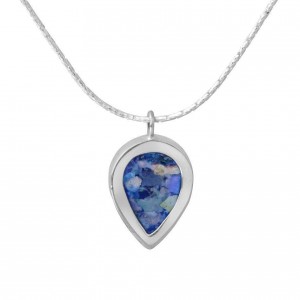 Drop Pendant in Sterling Silver with Roman Glass by Rafael Jewelry