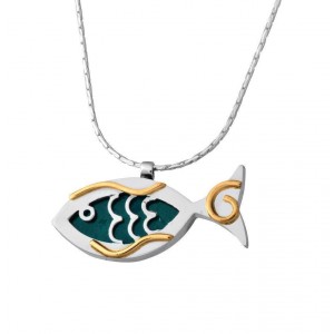 Sterling Silver Fish Pendant with Eilat Stone Rafael Jewelry Joyería Judía