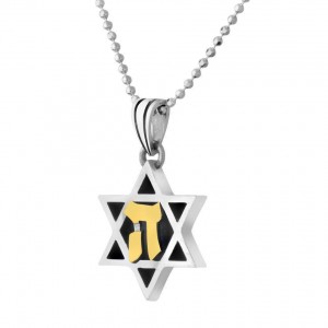Rafael Jewelry Star of David Pendant in Sterling Silver with Golden Hey Collection d'Etoiles de David