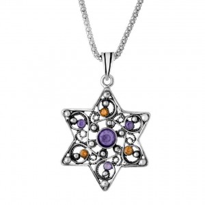 Rafael Jewelry Sterling Silver Star of David Pendant with Gems Collection d'Etoiles de David