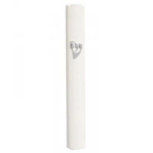 White Mezuzah with Silver Hebrew Shin Default Category