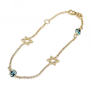 Charm Bracelet with Evil Eye and Star of David 14K Yellow Gold Artistas y Marcas
