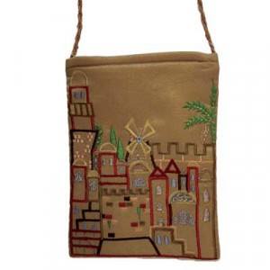 Yair Emanuel Designed Embroidered Handbag with Golden Jerusalem Design Vêtements