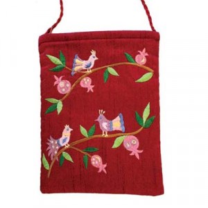 Embroidered Maroon Handbag with Bird and Pomegranate Motif by Yair Emanuel Default Category