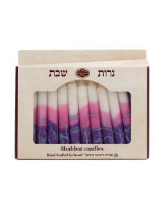 Set de Velas para Shabat con Franjas Púrpuras y Azules de Safed Candles Jewish Holiday Candles