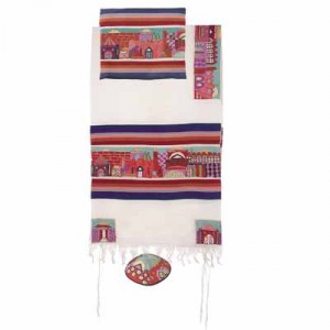 Yair Emanuel Colourful Jerusalem With Stripes Cotton Embroidered Tallit Women's Tallit