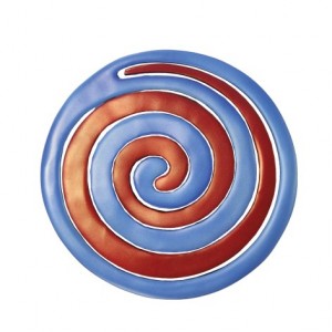 Yair Emanuel Anodized Aluminium Two Piece Trivet Set with Red and Blue Swirl Judaica Moderna