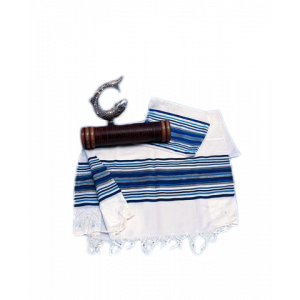 Noi Cloth and Wool Tallit with Multicolored Stripes and Atara Bar Mitzvah
