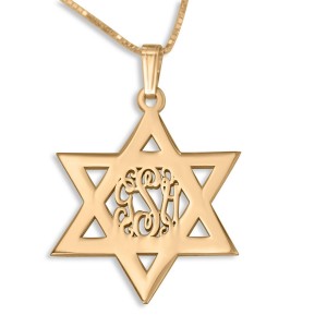 24K Gold-Plated Star of David Necklace With English Monogram Star of David Jewelry