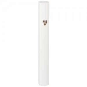 White Aluminum Block Mezuzah with Small Hebrew Letter Shin Default Category