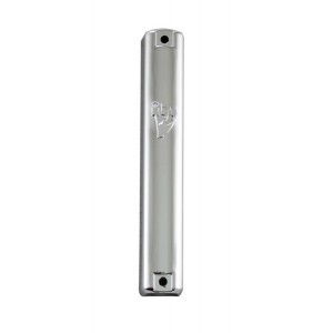 Silver Plastic Mezuzah with Large Traditional Shin and Plugs Mezuzot