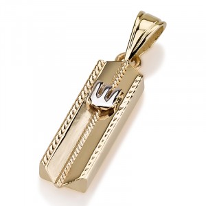 14k Yellow Gold Mezuzah Pendant with Braided Lines and Yellow Gold Shin Collares y Colgantes