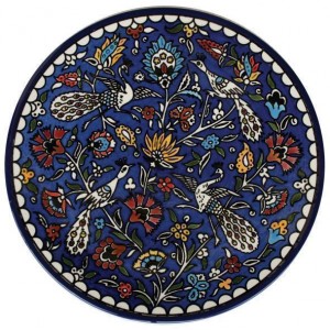 Armenian Ceramic Plate with White Peacock and Floral Motif Plates