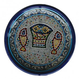 Armenian Ceramic Bowl with Mosaic Fish & Bread Cuencos