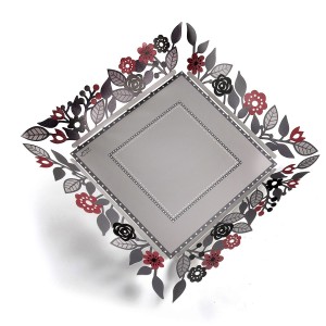Dorit Judaica Metal Tray With Floral Decoration Plateaux