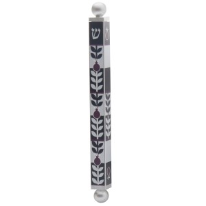 Dorit Judaica Mezuzah Case With Pomegranate Leaves and Shin (Black and Silver) Mezuzot
