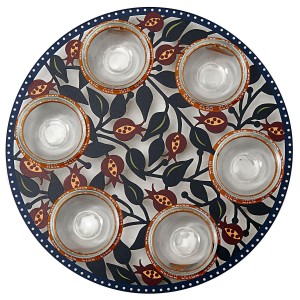 Glass Seder Plate with Pomegranate Motif by Dorit Judaica Artistas y Marcas