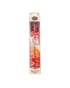Red, Orange and White Shabbat Candles with White Dripped Lines by Galilee Style Candles Jewish Holiday Candles
