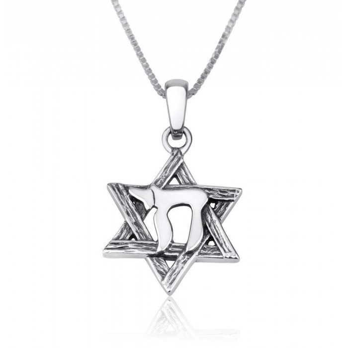 Chai and Star of David Pendant in Sterling Silver

