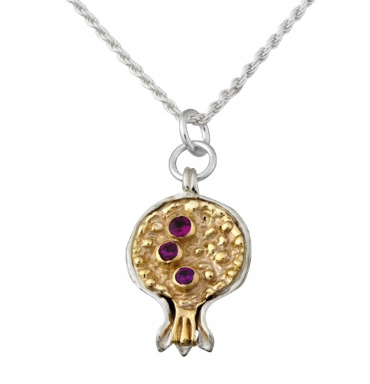 Pomegranate Pendant in Sterling Silver and Gems with Gold-Plating by Rafael Jewelry