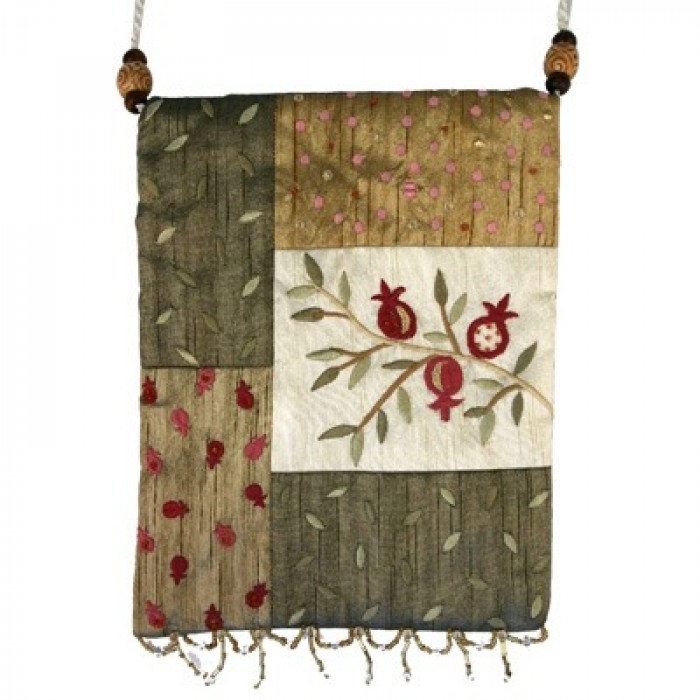 Yair Emanuel Applique Embroidered Bag with Pomegranates in Gold