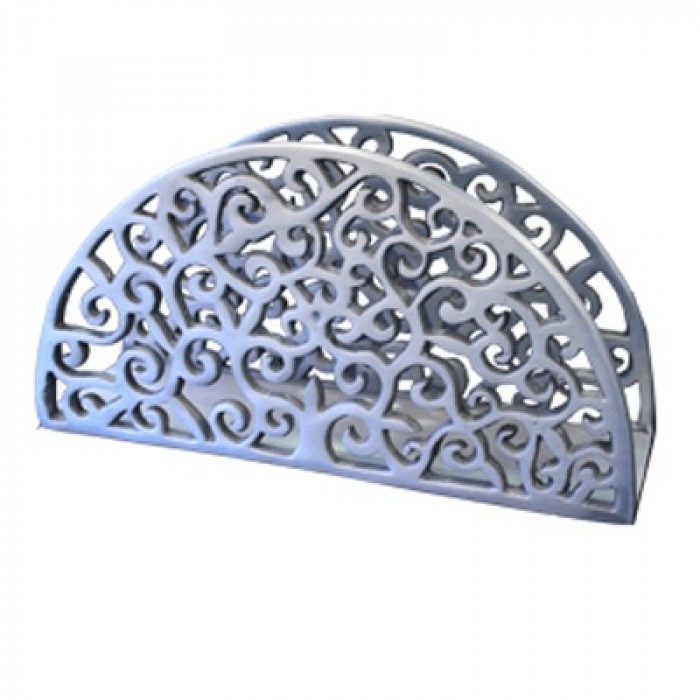 Yair Emanuel Aluminium Semi-Circle Napkin Holder with Oriental Design in Silver