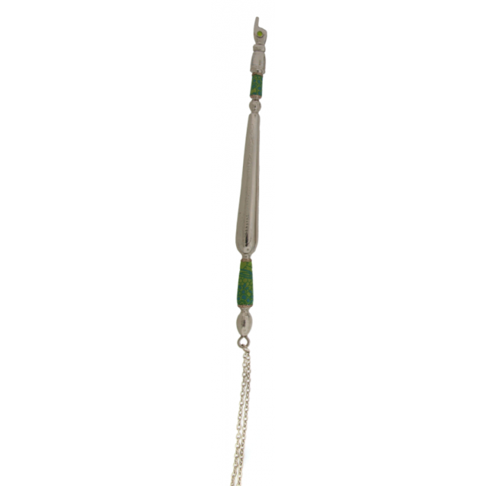 Torah Pointer with Green Floral Pattern in Metal 
