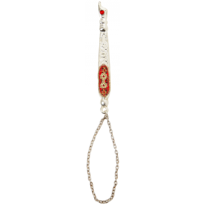 Torah Pointer with Red Beads, Mosaic and Gold Flowers in Metal