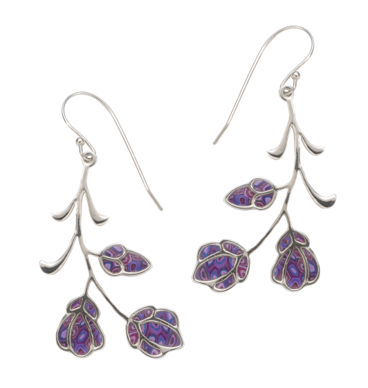 Hook Earrings with Mosaic Purple Flowers