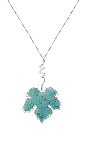 Necklace with Mosaic Turquoise Leaf Pendant
