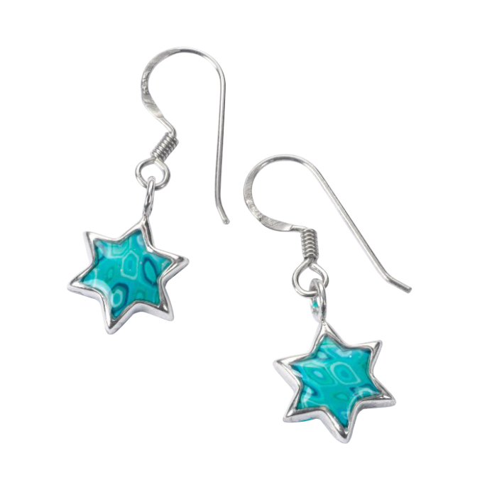 Hook Earrings with Mosaic Turquoise Star of David