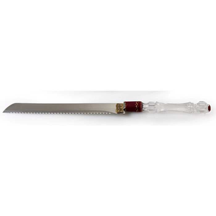 Challah Knife for Shabbat with Translucent Handle and Red Accents