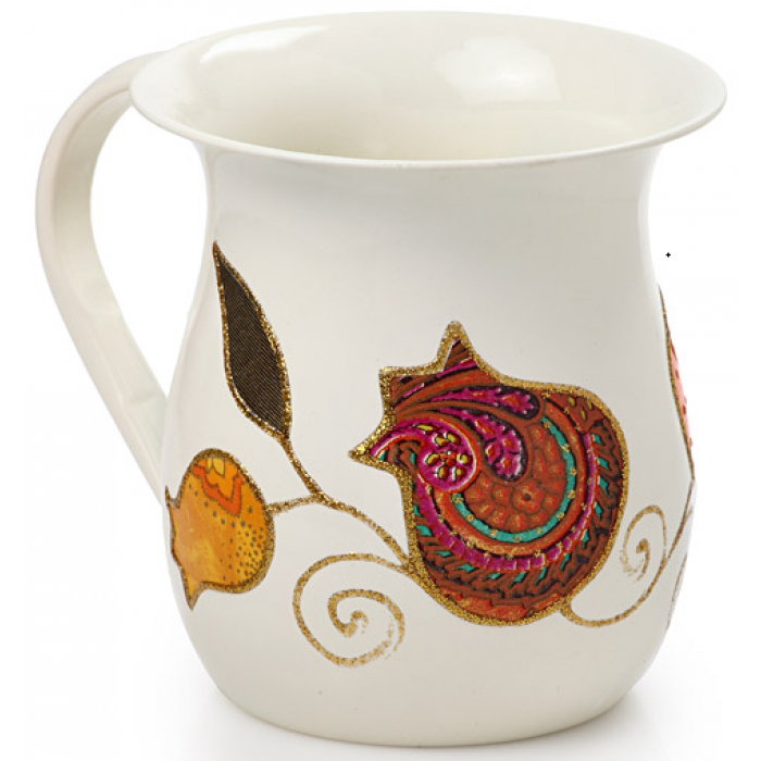 Stainless Steel Washing Cup with Pomegranate Paisley Motif