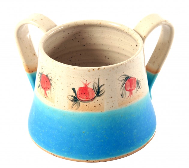 Beige and Turquoise Ceramic Washing Cup with Pomegranate Motif