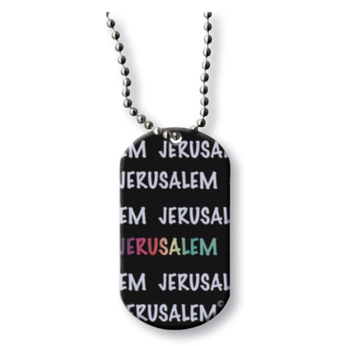 Black Dog Tag Pendant with Jerusalem in Bright Colors