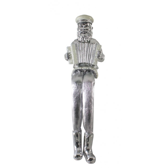 Silver Polyresin Figurine with White and Silver Accordion and Cap