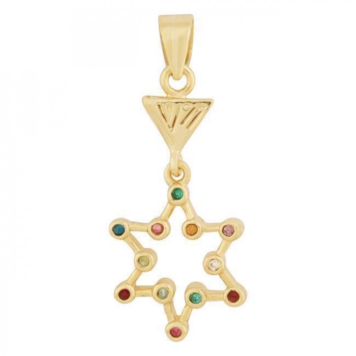 Gold Plated Star of David Pendant with Scattered Gemstones