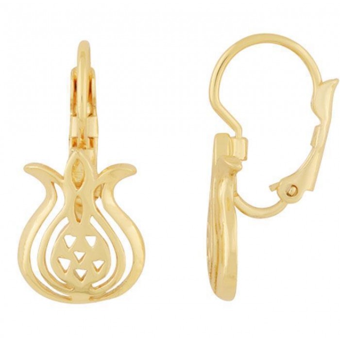 Leverback Earrings with Cutout Pomegranates in Gold Plated