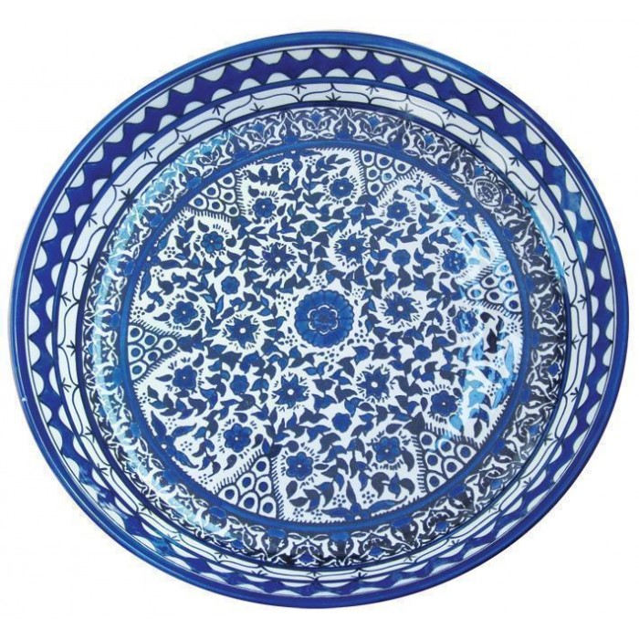 Armenian Ceramic Bowl with Floral Anemones Motif in Blue